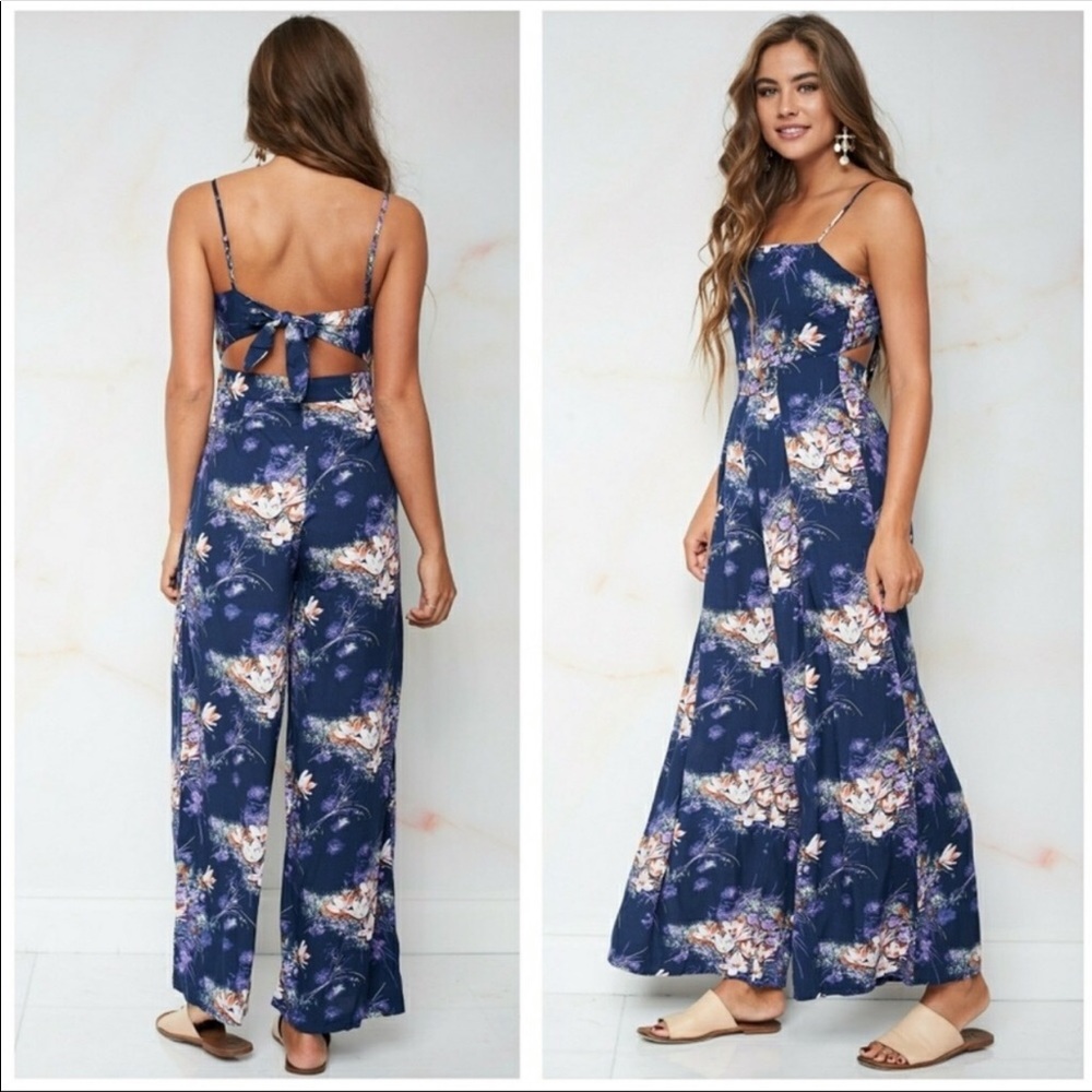 Floral tie-back jumpsuit